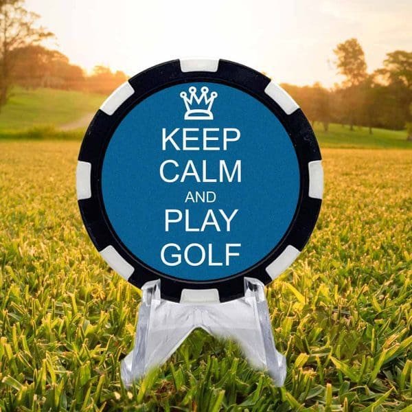 Keep calm and play golf poker chip style golf ball marker.